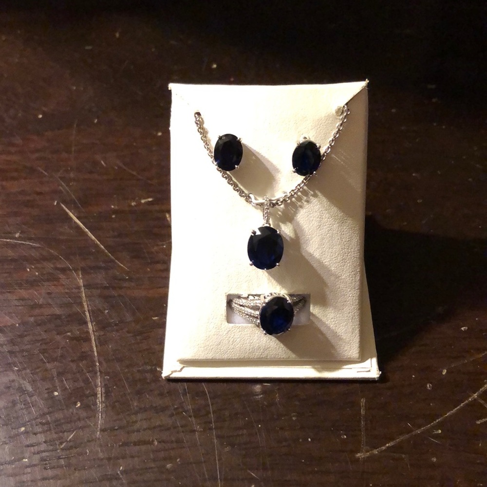 Lab created sapphire jewelry set.  NWT.